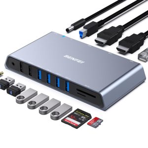 BENFEI 12-in-1 USB-C Docking Station with Dual HDMI, 6 USB Ports, SD/TF Card Reader & Gigabit Ethernet