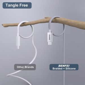 BENFEI 100W USB-C Fast Charging Cable 3.3ft Tangle-Free Silicone Aluminum Shell (Silver) - Image 2