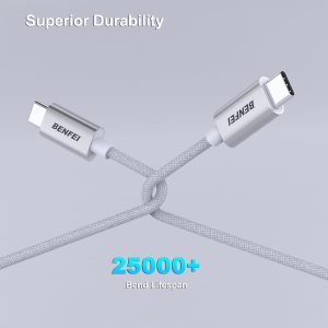 BENFEI 100W USB-C Fast Charging Cable 3.3ft Tangle-Free Silicone Aluminum Shell (Silver) - Image 7