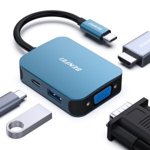BENFEI USB-C Hub 4-in-1 (HDMI + VGA + USB 3.0 + 60W PD, Blue)