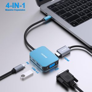 BENFEI USB-C Hub 4-in-1 (HDMI + VGA + USB 3.0 + 60W PD, Blue) - Image 2