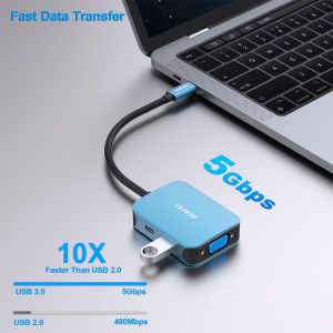 BENFEI USB-C Hub 4-in-1 (HDMI + VGA + USB 3.0 + 60W PD, Blue) - Image 4
