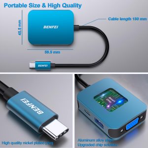 BENFEI USB-C Hub 4-in-1 (HDMI + VGA + USB 3.0 + 60W PD, Blue) - Image 6