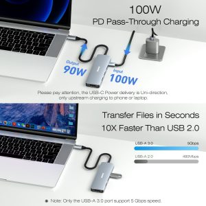 BENFEI USB-C Hub 5-in-1 with 4K HDMI, 100W Power Delivery, 3 USB-A, Silicone Cable (Aluminum Case) - Image 5