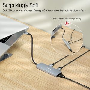 BENFEI USB-C Hub 5-in-1 with 4K HDMI, 100W Power Delivery, 3 USB-A, Silicone Cable (Aluminum Case) - Image 6
