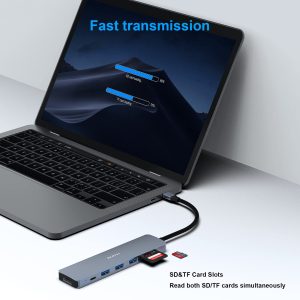 BENFEI USB-C Hub 7-in-1 Multiport Adapter (HDMI, SD/TF Card Reader, 3x USB 3.0, 60W PD, Gray) - Image 5