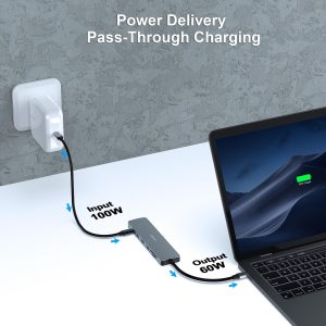 BENFEI USB-C Hub 7-in-1 Multiport Adapter (HDMI, SD/TF Card Reader, 3x USB 3.0, 60W PD, Gray) - Image 7