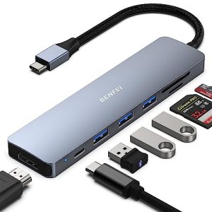 BENFEI USB-C Hub 7-in-1 Multiport Adapter (HDMI, SD/TF Card Reader, 3x USB 3.0, 60W PD, Gray) - Image 8