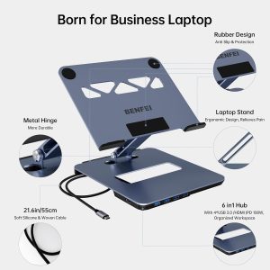 BENFEI Laptop Stand with USB-C 6-in-1 Docking Station (HDMI 4K@60Hz, 4x USB 3.0, 100W PD) - Image 2
