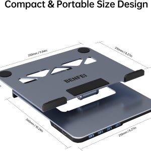 BENFEI Laptop Stand with USB-C 6-in-1 Docking Station (HDMI 4K@60Hz, 4x USB 3.0, 100W PD) - Image 3