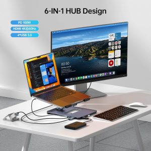 BENFEI Laptop Stand with USB-C 6-in-1 Docking Station (HDMI 4K@60Hz, 4x USB 3.0, 100W PD) - Image 5