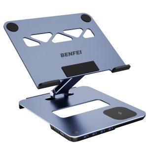 BENFEI Laptop Stand with USB-C 6-in-1 Docking Station, 15W Magnetic Wireless Charger & KVM Switch