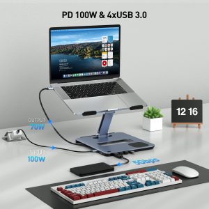 BENFEI Laptop Stand with USB-C 6-in-1 Docking Station, 15W Magnetic Wireless Charger & KVM Switch - Image 3