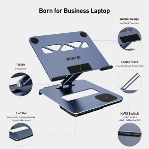 BENFEI Laptop Stand with USB-C 6-in-1 Docking Station, 15W Magnetic Wireless Charger & KVM Switch - Image 8
