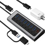 BENFEI 7-Port USB 3.0 Data Hub with BC 1.2 Charging Port & 45W GaN Dual Type-C Charger